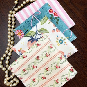 Riley Blake Handkerchiefs for Women, Reusable Tissues, designer hankerchieves hankies for Her 2 Ply - 8x8" - Set of 4 - Pink Teal Floral