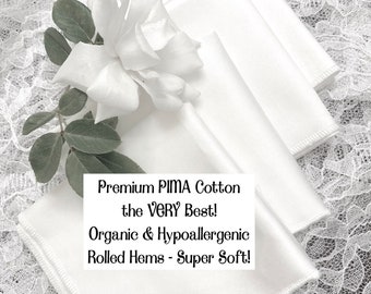 100% COTTON HANDKERCHIEFS Premium PIMA Cotton Handkerchiefs, Hankies, Reusable Tissues, Organic Hypoallergenic Cotton * Set of Four *