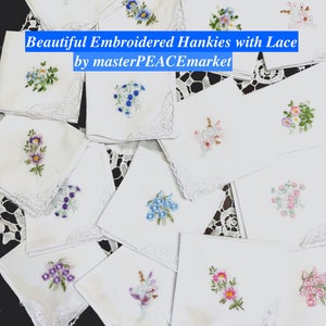 embroidered handkerchief, handkerchiefs, hankys for women, reusable tissues, retro hankies, SET OF 2
