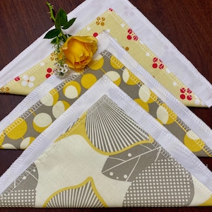 Designer Hankies, Set of 3 Yellow and Gray Handkerchiefs, Handkerchieves, AMY BUTLER Cotton Hankys, Hankerchieves Hankies for Her, Reusable