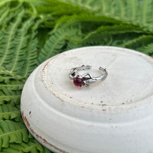 Mermaid Ring Red Gemstone Fantasy Ring Adjustable Silver Mermaid Jewelry Ocean Ring for Women Mythical Ring Gift for Her Sea Jewelry
