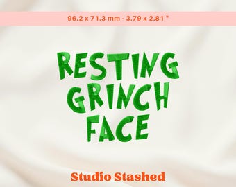 Resting Grinch Face, Grinch Embroidery, Satin Stitch Embroidery Design, Grinch Inspired Machine Embroidery File, Christmas Embroidery