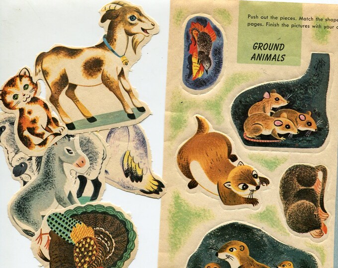Vintage Animal Stickers Activity Book Gummed Back Ground and Farm