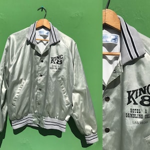 1980s Las Vegas Casino Jacket King 8 Starter with Pockets Size Large Silver and Black