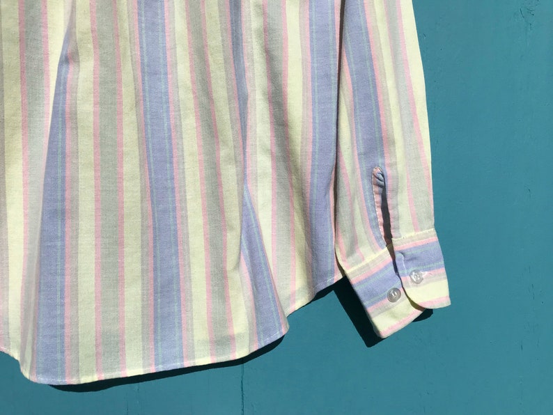1980s Pastel Striped Oxford Shirt Long Sleeves Womens Button Down Size Medium w Pocket image 7