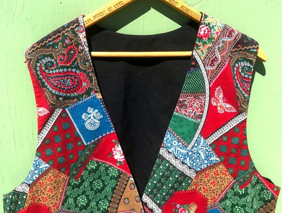 Vintage Patchwork Print Vest Size Medium Fully Li… - image 3