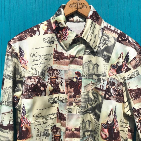 Vintage Western Americana Shirt Pearl Snap Sz Medium w Pockets Handmade