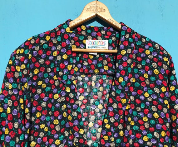 1990s Rayon Color Pop Jacket Size Medium Long Sle… - image 2