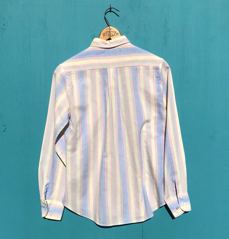 1980s Pastel Striped Oxford Shirt Long Sleeves Womens Button Down Size Medium w Pocket image 8