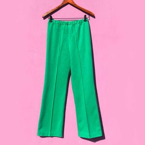 70s Spring Green Pants Sz Sm Wide Leg High Waist Pull On Vintage