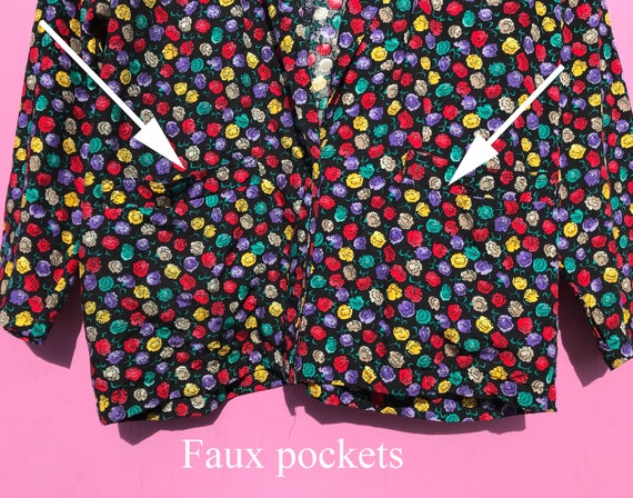 1990s Rayon Color Pop Jacket Size Medium Long Sle… - image 4