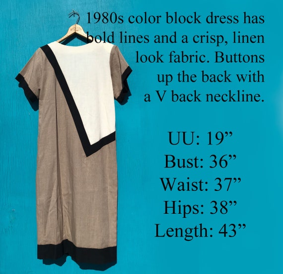 1980s Color Block Dress Short Sleeves V Back Line… - image 7