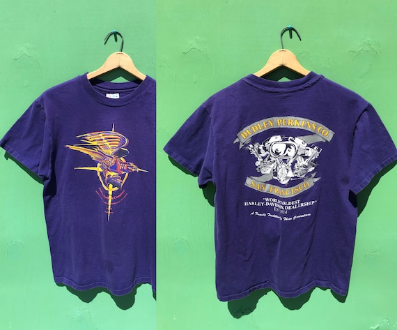 1990s Dudley Perkins Graphic Tee T Shirt Vintage Motorcycle Shop 