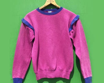 1980s Distressed Purple Sweatshirt Pullover Top Cotton Blend Size Small Grape Fuschia