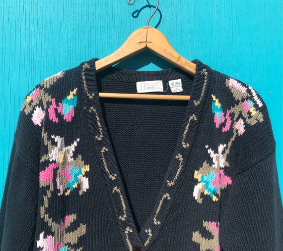 1990s Chunky Floral Cardigan Sweater Size Medium Vintage