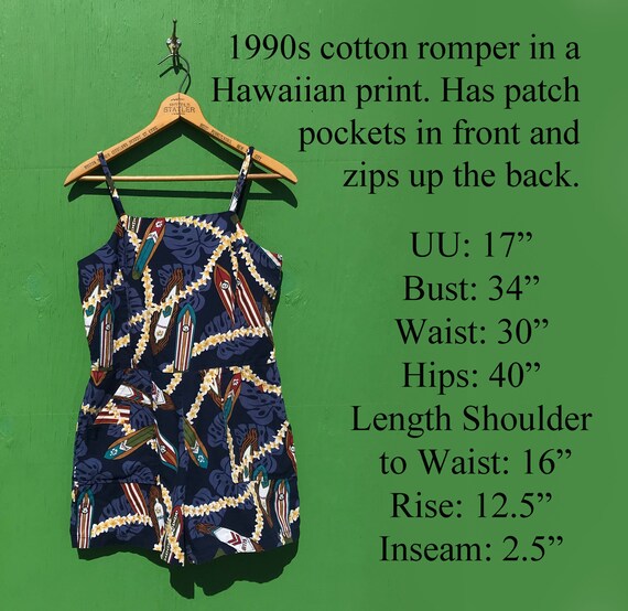 1990s Cotton Hawaii Romper Black Sleeveless Short… - image 8