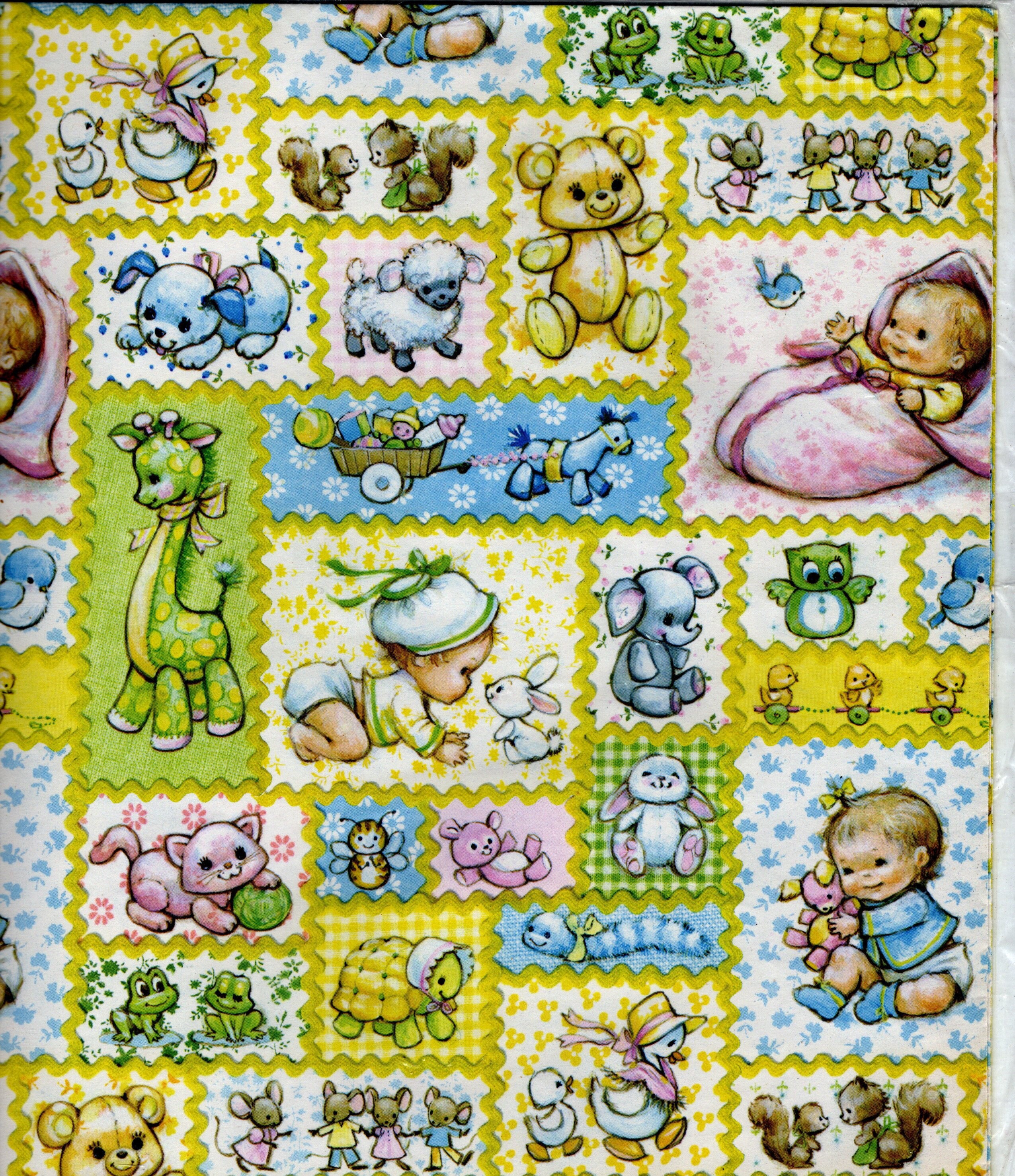 Gibson Vintage Gift Wrapping Paper Baby Shower Two 20x30” Sheets 70's 60's