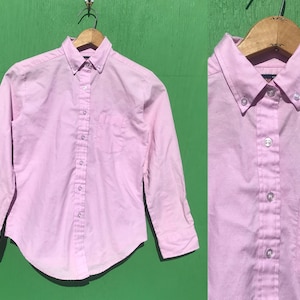 1980s Lilac Oxford Shirt Size Extra Small Long Sleeves Vintage Button Down Purple Pink