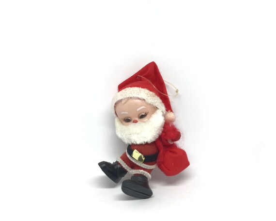 Vintage Blow Mold Santa Christmas Ornament Flocked Fuzzy Red Etsy