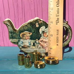 1980s Miniature Tea Set in Teapot Box Shackman Dollhouse Party Decor 1:6 Scale