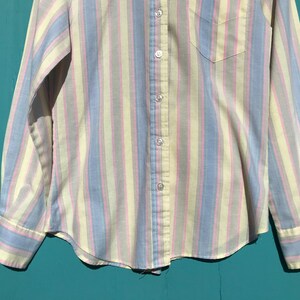 1980s Pastel Striped Oxford Shirt Long Sleeves Womens Button Down Size Medium w Pocket image 3