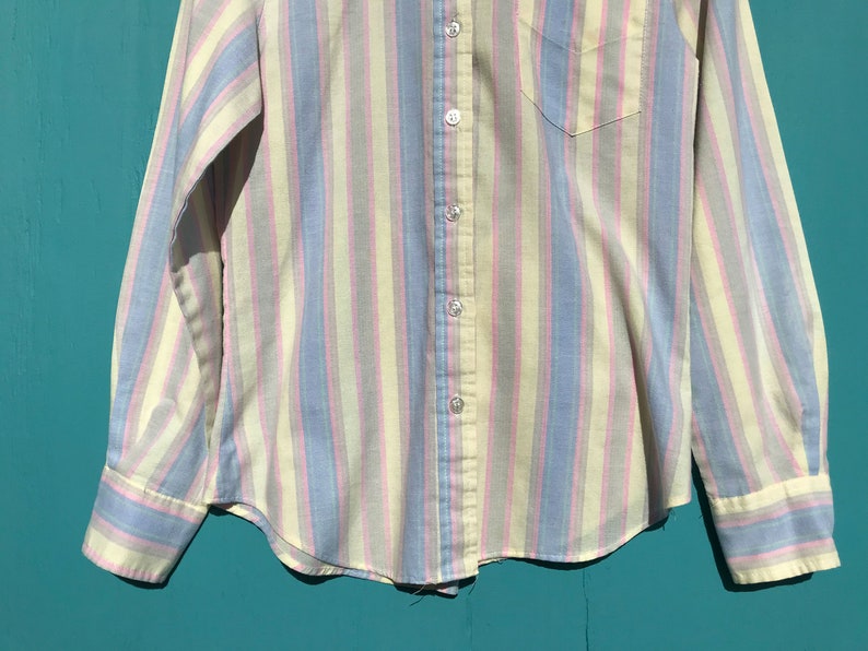 1980s Pastel Striped Oxford Shirt Long Sleeves Womens Button Down Size Medium w Pocket image 3