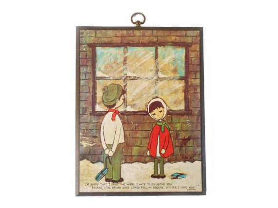 Vintage Flavia Wooden Wall Plaque Whittier Love Quote Because You See I Love You Boy and Girl 1960s Brown Red Hallmark 9 x 13 Retro Decor Vintage Flavia Wooden Wall Plaque Whittier Love Quote Because You See I Love You Boy and Girl 1960s Brown Red Hallmark 9 x 13 Retro Decor