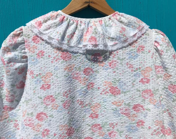Vintage Housecoat Duster Floral Ruffles Seersucke… - image 7