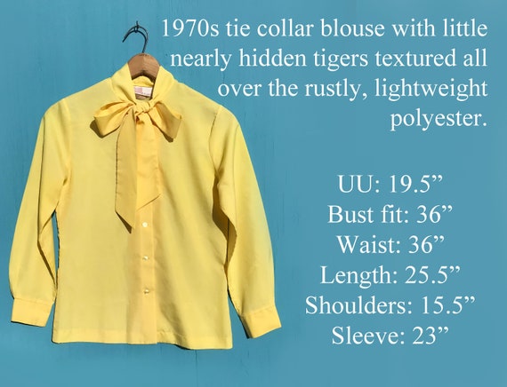 1970s Tie Collar Yellow Tiger Blouse Bow Neck Pol… - image 2