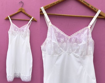 Vintage White Lace Bra Slip Dress Bust 34 Empire Waist Sweetheart Neckline Lingerie