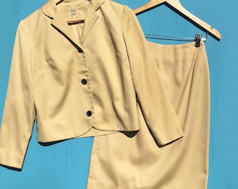 1960s Skirt Suit Vintage Tailored Jacket and Skirt Sz Small Medium Tan Beige Wheat