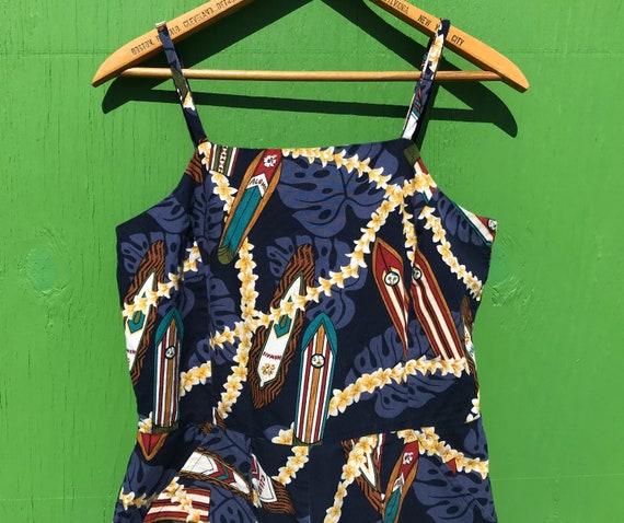 1990s Cotton Hawaii Romper Black Sleeveless Short… - image 7