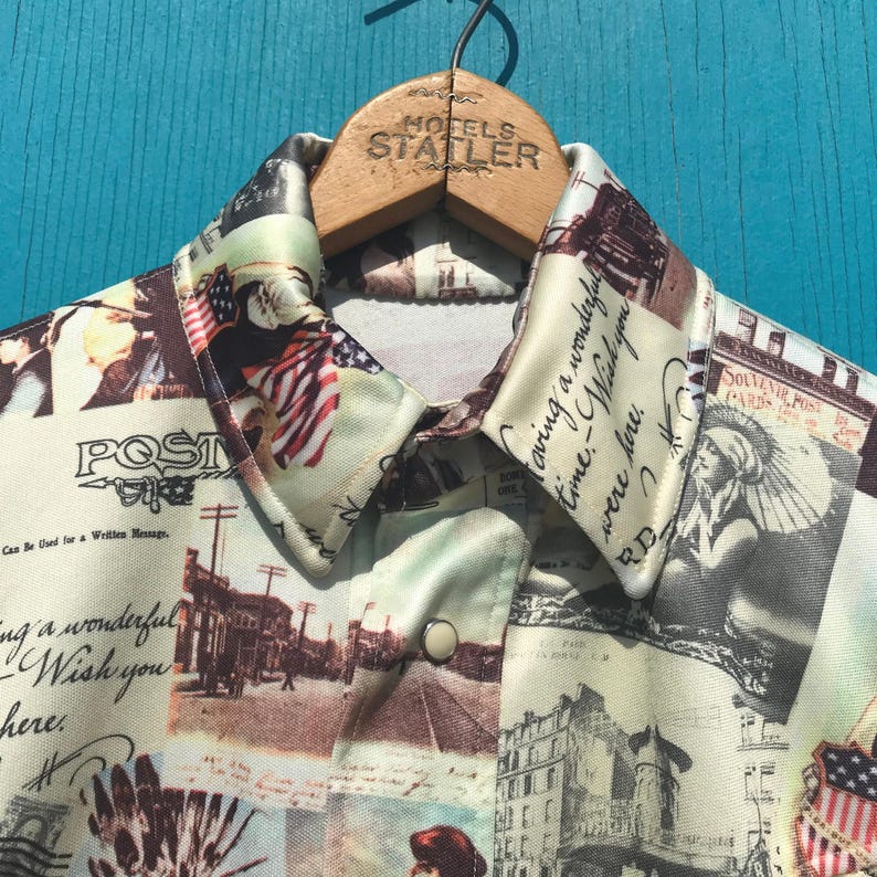 Vintage Western Americana Shirt Pearl Snap Sz Medium w Pockets Handmade image 3