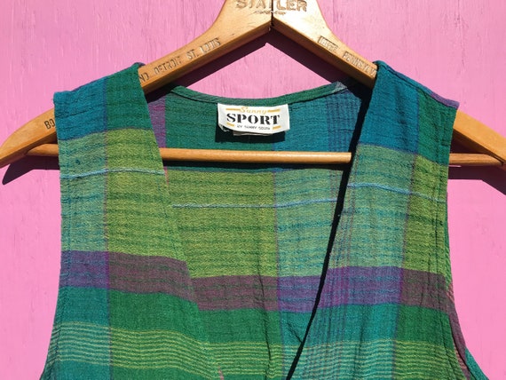 1980s Madras Plaid Vest with Pockets Size Medium … - image 3