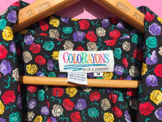 1990s Rayon Color Pop Jacket Size Medium Long Sle… - image 3