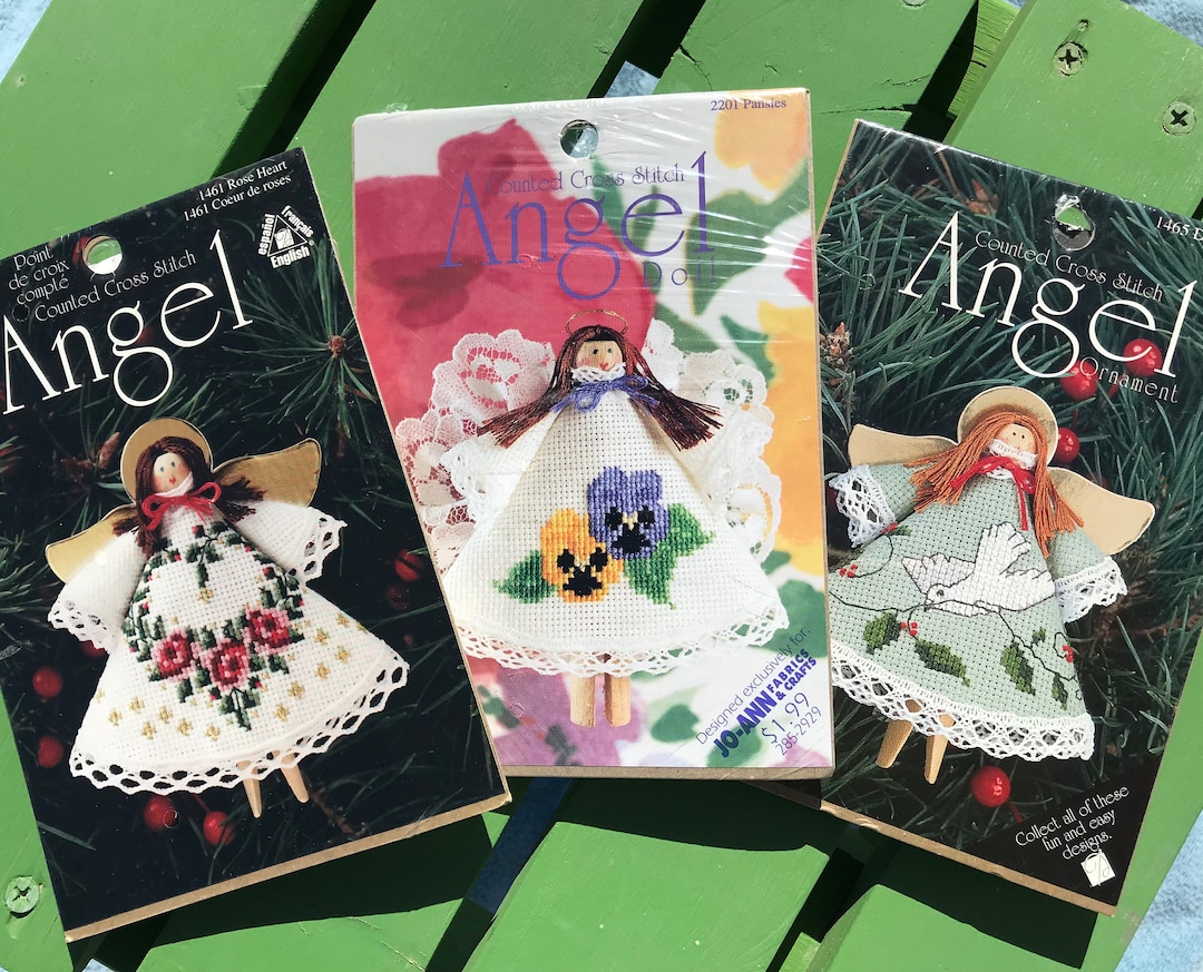 3 Cross Stitch Clothespin Doll Kits Vintage Christmas Angel Etsy
