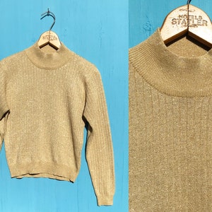 1990s Gold Sparkle Sweater Size Small Turtleneck Pullover