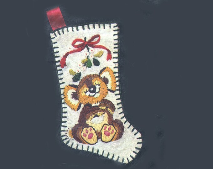Vintage Honey Bear Crewel Kit DIY Embroidery Christmas Ornament to