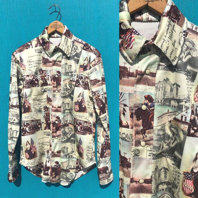 Vintage Western Americana Shirt Pearl Snap Sz Medium w Pockets Handmade image 8