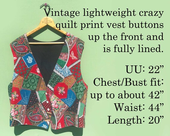 Vintage Patchwork Print Vest Size Medium Fully Li… - image 2