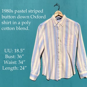 1980s Pastel Striped Oxford Shirt Long Sleeves Womens Button Down Size Medium w Pocket image 9