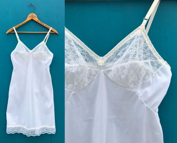 Vintage White Nylon Slip Bust 32 Lace Bra Top Empire Waist Lingerie -   Canada