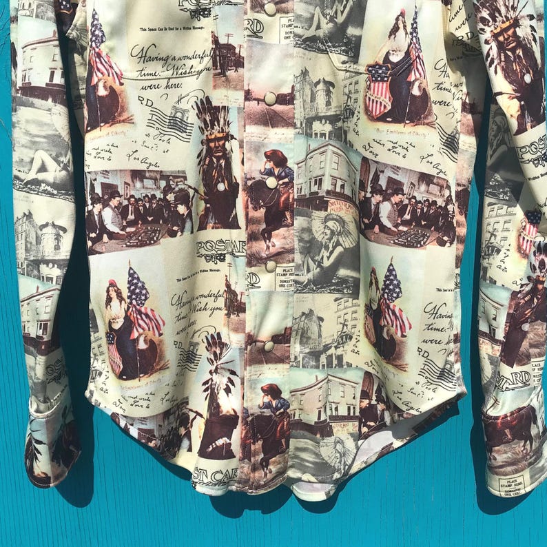 Vintage Western Americana Shirt Pearl Snap Sz Medium w Pockets Handmade image 4