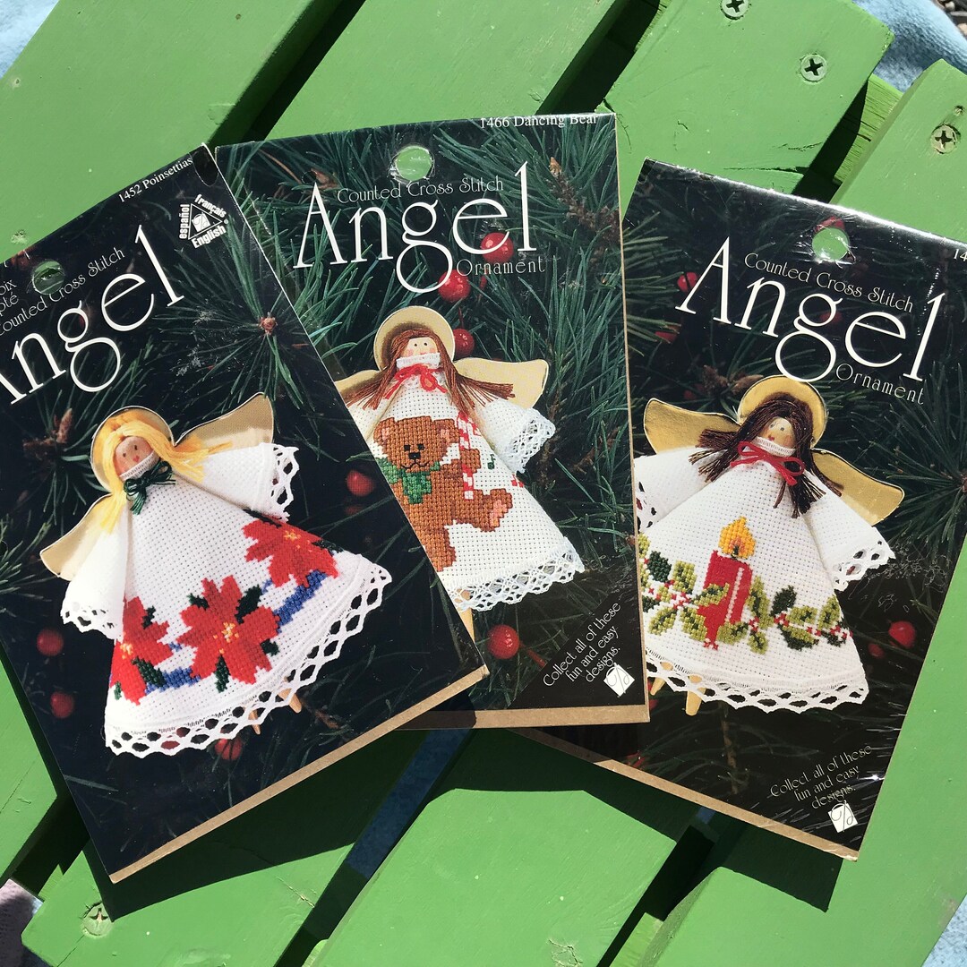 3 Cross Stitch Clothespin Doll Kits Vintage Christmas Angel Etsy