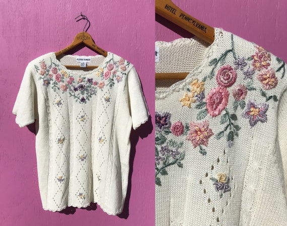 1990s Embroidered Summer Sweater Short Sleeves Pu… - image 1