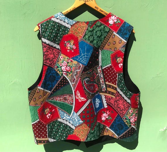 Vintage Patchwork Print Vest Size Medium Fully Li… - image 6