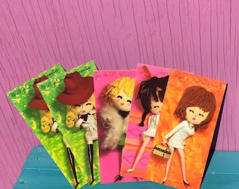 Tarjetas de cumpleaños de muñecas mod de los años 60, novias, mejores amigas, novedad vintage