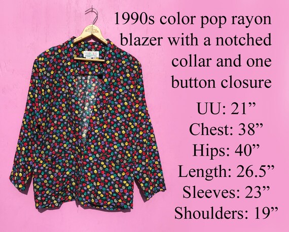 1990s Rayon Color Pop Jacket Size Medium Long Sle… - image 7