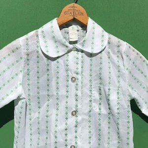 Camisa vintage de campamento para niñas, blusa de Girl Scouts de los años 70, talla 12, blanca y verde imagen 3