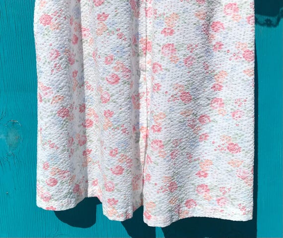 Vintage Housecoat Duster Floral Ruffles Seersucke… - image 4
